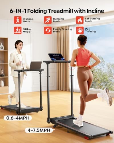 TOPUTURE Walking Pad Treadmill with Adjustable Handle Bar & Incline, Foldable Treadmills for Home Office, Portable Walking Pad with Desk, LED Display, App & Remote Control - Image 5