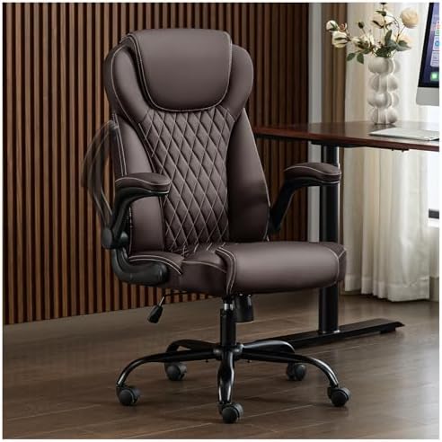 amseatec Big and Tall Office Chair, Flip-Up, Executive Desk Chair, Brown by AMSEATEC