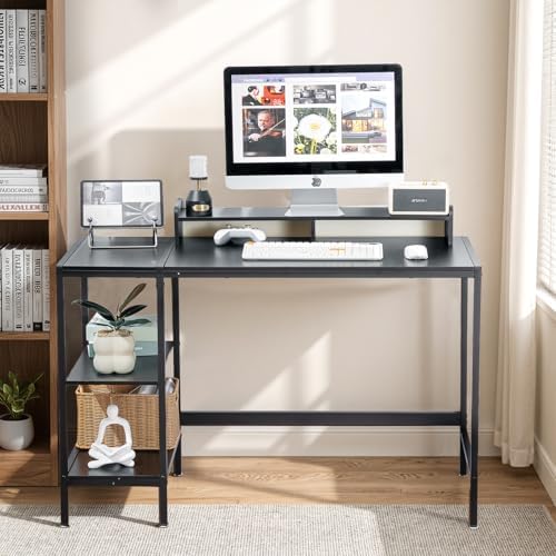 MINOSYS 47-inch Computer Desk with Storage Shelf - Your Ideal Black Gaming Desk for Bedrooms, Small Spaces, and Home Offices. This Modern Writing Desk is Perfectly Suited for PCs. - Image 7
