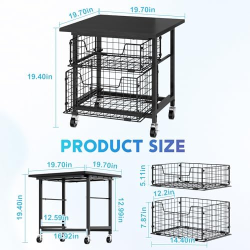 Mini Fridge Stand with Storage, Small Refrigerator Stand with 2 Drawers, Mini Fridge Shelf Cabinet-Max Load 300 LBS Heavy Microwave Stand Mini Fridge Cart for Dorm, Apartment, Kitchen (Black) - Image 5
