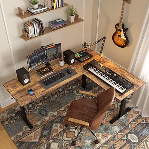 FEZIBO 75 Inches, Supports Over 300lbs, Large L Shaped Standing Desk, Electric Height Adjustable L Shaped Desk, Suitable for Home Office, Rustic Brown Top/Black Frame - Image 2