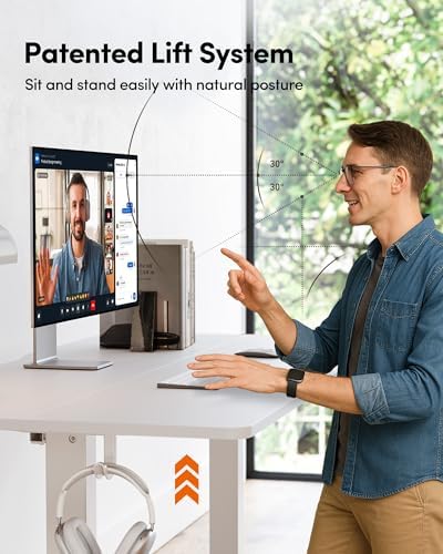 FEZIBO 55 x 24 Inchs Electric Standing Desk, Height Adjustable, Sit Stand Up, Computer Office Desk with Splice Board, White Frame/White Top - Image 4