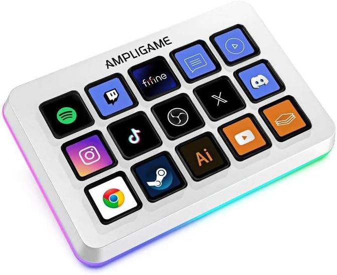 fifine D6W Gaming Macro-Keyboard with 15 Programable Display Buttons White by AmpliGame