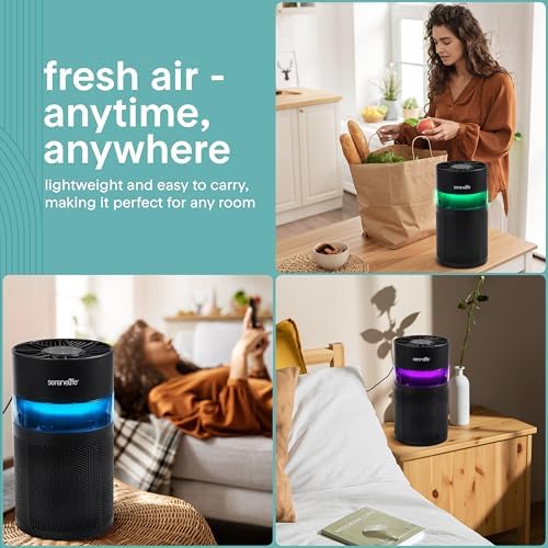 SereneLife Portable Air Purifier - Small Air Purifier with Aroma Box & Ambient Light, High Filtration Efficiency, 2-Speed, Timer & Sleep Mode, Filter Change Reminder, 6 x 6 x 12 in. (Black) - Image 7