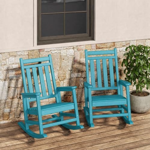 HDPE Rocking Chair Outdoor Set of 2 - Poly High Back Porch Rocker Chairs by Garvee