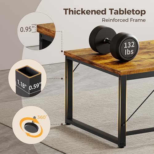 Mericonia 63 Inch Computer Desk, 1" Thick Large Office Table, Brown - Image 4