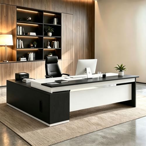 L Shaped Executive Desk with Drawers, Large Wood Workstation, Modern Executive Office Furniture for Home Office and Business Workspace, Multiple Sizes & Colors by Unknown