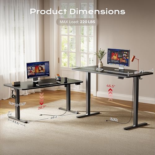 Huuger 55 X 24 Inch Electric Standing Desk with Power Outlets and USB-C Port, Height Adjustable Desk, Sit Stand Desk for Home Office, Computer & Gaming Desk with 3 Presets, Stable Steel Frame, Black - Image 5
