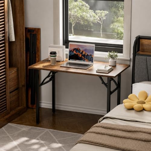 Folding Table Computer Desk - 43.3" No Assembly Folding Desk Design and Foldable Office Desk, Small Desk for Bedroom, Compact Storage Portable Use for Dorm and RV Small Space, Rustic Brown - Image 2
