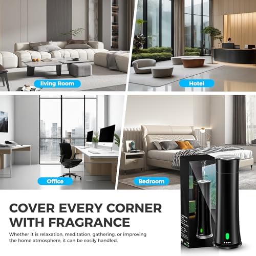 Waterless Scent Diffuser Kit — Covers 1,500 sq. ft. Suitable for Large Rooms, Home, Offices, and Hotels. Includes Five Essential Oils and Remote Control. Black - Image 7