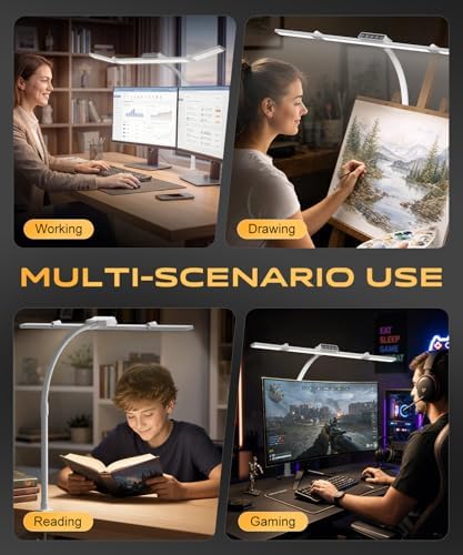 LED Desk Lamps for Home Office, Desk Light with Remote & Touch Control, Stepless Dimming,5CCT,Motion Sensor Auto On/Off, Eye-Caring Desk Lamp with Clamp for Study, Reading,Dual Monitors,White - Image 7