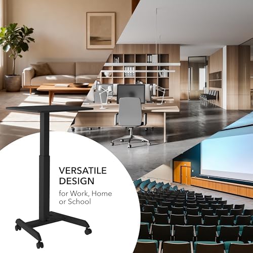 Mount-It! Rolling Laptop Desk Adjustable Height (29.6”-44.2”), Mobile Workstation Cart with 23.6” x 20.5” Desktop, Small Sit-Stand Desk for Home, Office, or Classroom in Black - Image 4