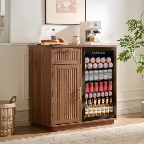 Okvnbjk Mini Fridge Cabinet with Storage & Power Outlet, Walnut - Image 7