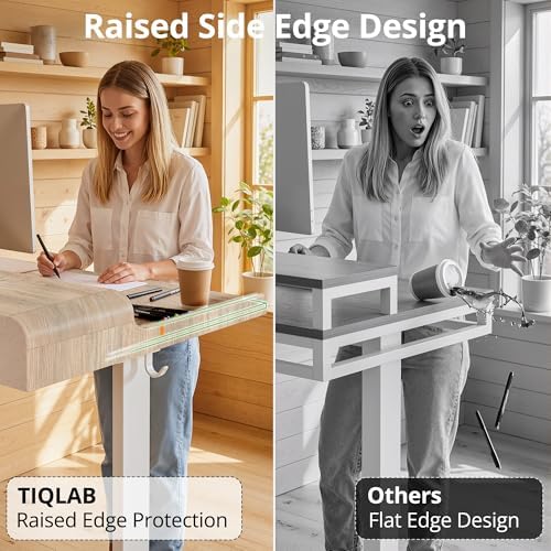 TIQLAB 47 * 24 inch Standing Desk with Curved Top Shelf, Maple - Image 5