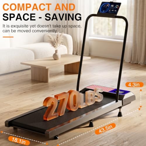 Walking with Incline Pad and Handle Bar, 2.5HP Low Noise Treadmill, 270lbs - Image 3