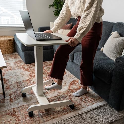 Mount-It! Adjustable Rolling Laptop Desk, Mobile Standing Desk with Wheels, Small Sit-Stand Computer Cart for Home, Office, or Classroom, 29.6–44.2" Height, 23.6"x20.5" Desktop, White - Image 2