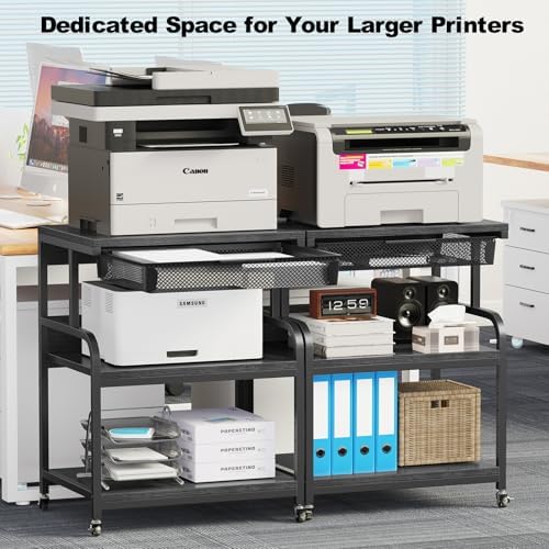 EasyCom 23.6"×18.9" Extra Large Printer Stand with Drawer & Wheels Black - Image 2