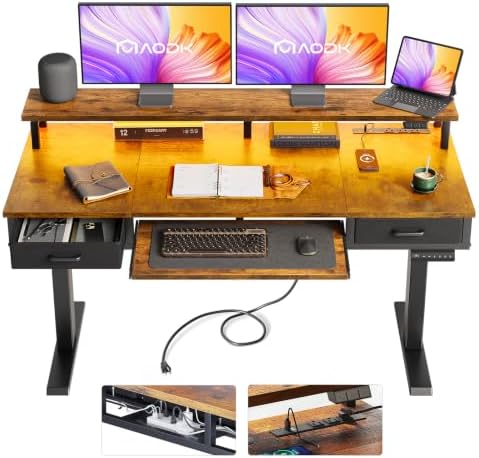 AODK 55 Inch Standing Desk with Drawers & Keyboard Tray, Rustic Brown by AODK