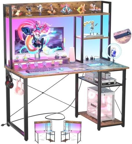 Cyclysio 39'' Gaming Desk with Hutch and Reversible Storage Shelves, Rustic by Cyclysio