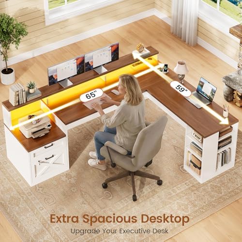 SEDETA 65"x59" L Shaped Desk with Lockable Drawers Storage for Home Office - Image 6