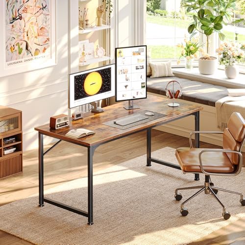 PRAISUN 47 Inch Computer Desk, Office Desk, Spacious Desktop, Rustic Brown - Image 2