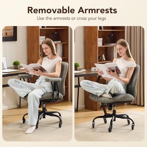 YFO Modern Ergonomic Office Desk Chair, Grey Leather with Lumbar Support, Adjustable Height, Swivel, Armrests, for Office, Gaming, Reading, Relaxing - Image 6