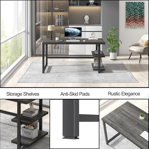 FOLUBAN Home Office Desk, Modern Computer Desk with Storage Shelf, Wood Study Writing Gaming Table for Bedroom Living Room, Industrial Dark Gray, 53 Inch - Image 6