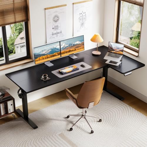 OffiGo 71" Reversible L Shaped Electric Standing Desk, Carbon Fiber Black - Image 2