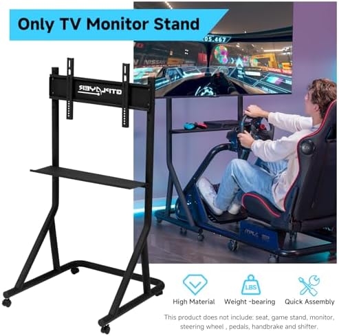 GTPLAYER Monitor Stand Mobile TV Stand with Adjustable Height for 32-65 Inch Display TV Mount Fit for Racing Wheel Stand, Racing Simulator Cockpit, Only Monitor Stand, TV Not Included, Black - Image 4