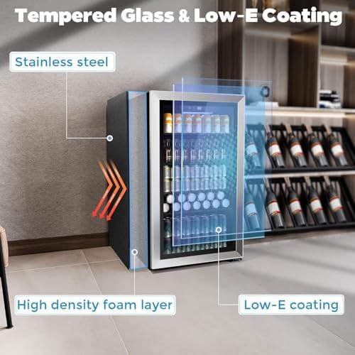 COWSAR Wine Cooler, 26 Bottle 130 Can Beverage Refrigerator, ETL Approved Mini Drink Fridge Clear Glass Door Quiet Compressor Adjust Temp 3.2 Cu.Ft Wine Fridge for Soda Beer - Image 6
