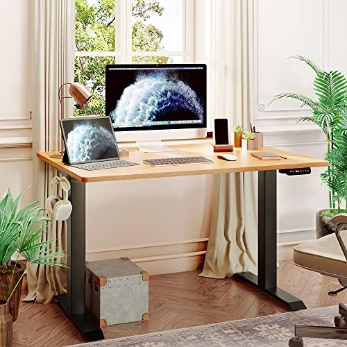 Shintenchi Electric Standing Desk, 48 x 24 Inch Height Adjustable Sit Stand Desk Morder Home Office Stand Up Desk Computer Work Station with Splice Board, (Black Frame + Bamboo Top) by Shintenchi%7CFurnitureMadeforRealLife