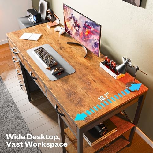 Huuger Computer Desk with 6 Drawers, Office Desk with Shelves, Reversible Gaming Desk, Corner Desk with Storage, Work for Home Office, Study, Living Room, 54inch, Rustic Brown - Image 4