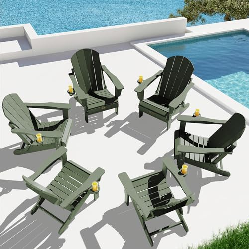 SERWALL Folding Adirondack Chair Set of 6, Lawn Chairs with Cup Holder-Army by SERWALL