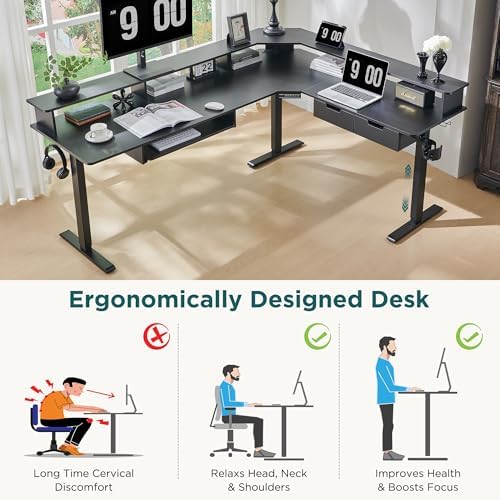 RedLemon 75x60 Inches L Shaped Electric Standing Desk, Carbon Fiber Black - Image 4