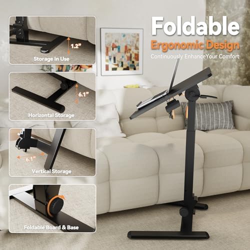 Monomi 25“ Mobile Folding Desk,Pneumatic Sit-Stand Table,No Assembly,Black - Image 3