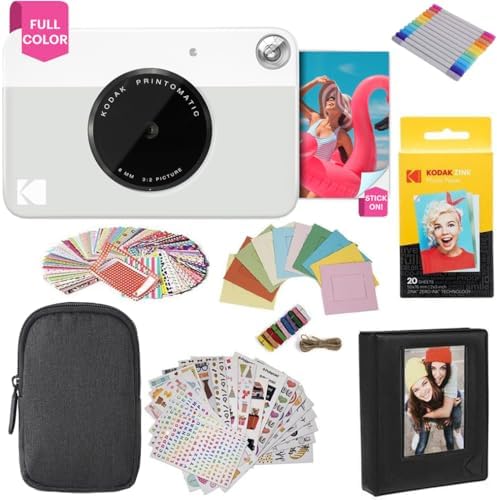 Kodak Printomatic Instant Camera (Grey) Gift Bundle + Zink Paper (20 Sheets) + Deluxe Case + 7 Fun Sticker Sets + Twin Tip Markers + Photo Album. by Unknown