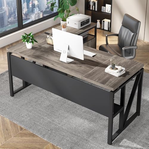 Tribesigns 63" Executive Desk with Reversible File Cabinet, Large L-Shaped Office Desk with Drawers, Business Furniture Workstation for Home Office (Dark Oak, 63-inch) - Image 5