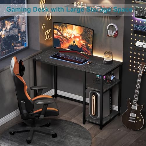 SINPAID Computer Desk 40 inches with 2-Tier Shelves Sturdy Home Office Desks with Large Storage Space Modern Gaming Desk Study Writing Laptop Table, Black Marble - Image 6