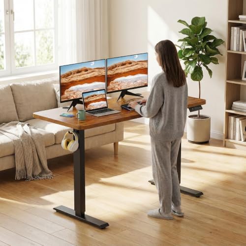 farexon 48x24 Inch Electric Standing Desk with Wheels, Brown - Image 2