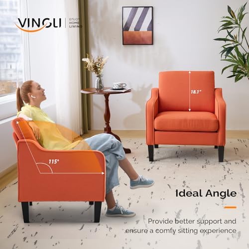 VINGLI Accent Chair, Linen Upholstered Orange Armchair for Living Room - Image 4