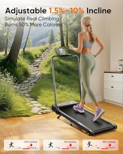 Acezoe Walking Pad with 10% Incline & Dual LED Display,4 in 1 Foldable Treadmill for Home Small Office, Compact Under Desk Treadmill with Handle bar,APP & Remote, 300 lbs Capacity - Image 3
