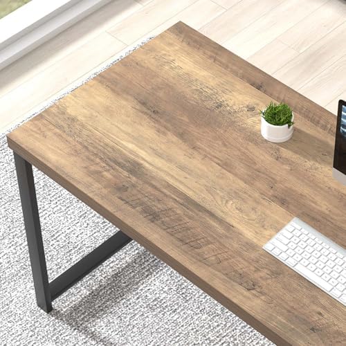 FOLUBAN Computer Desk, Wood and Metal Home Office Desk with Storage Shelves, Small Study Writing Table Workstation for Bedroom Living Room, Rustic Oak, 47 Inch - Image 4