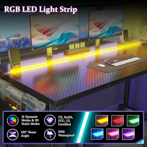 DurayLoly 55" Carbon Fiber Gaming Desk with RGB LED for Teens Bedroom,Black - Image 6