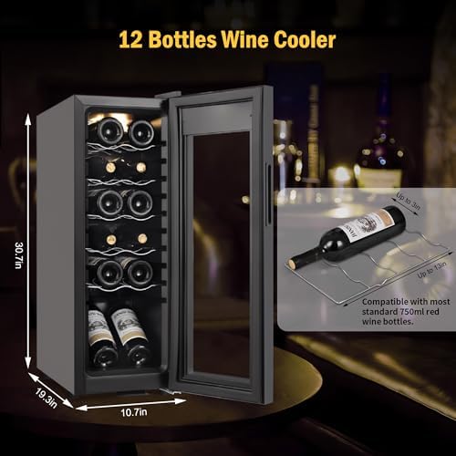 FoMup Wine Fridge 12 Bottles, Small Wine Cooler Refrigerator Freestanding with Digital Temperature Control Safety Lock, Frost Free for Red White Wine, Champagne - Image 2