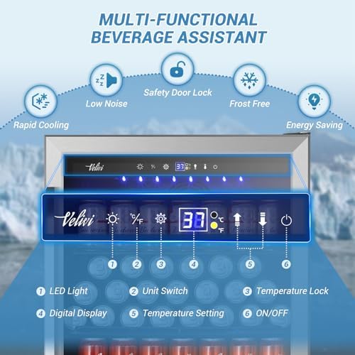 Velivi 24'' Beverage Refrigerator Under Counter Fridge with Door Lock - Image 5