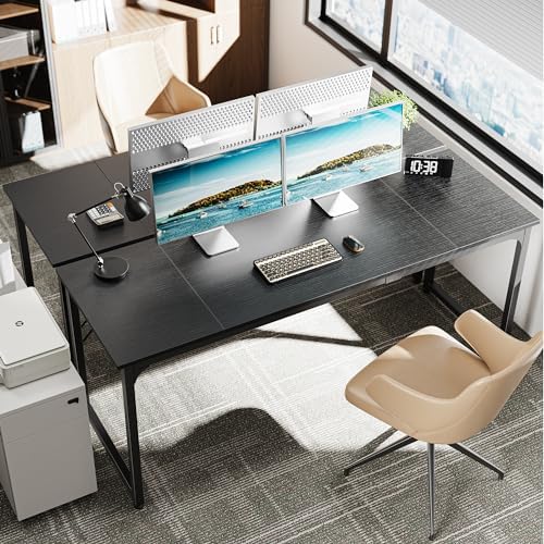 Huuger Computer Desk, 70 Inch Office Desk, Gaming Desk with Storage, Writing Desk Work Desk for Home Office, Study, Long Simple Desk, Large Legroom, Metal Frame, Black - Image 2