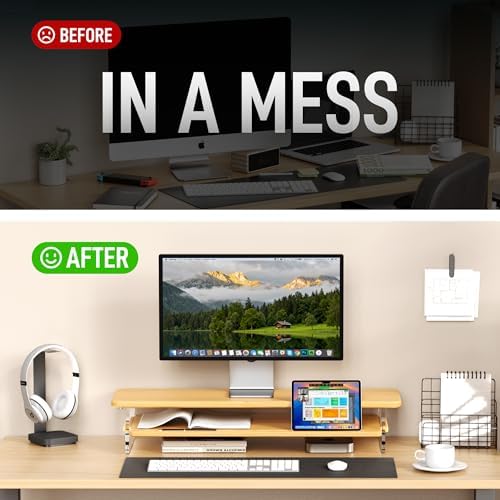 Bamboo Dual Monitor Stand for Desk,31.5 In 2 Tier Computer Riser Organizer - Image 5