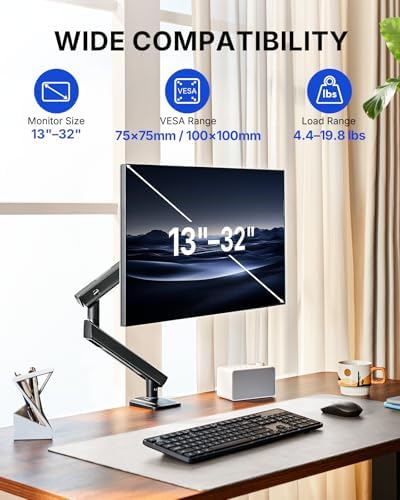 HUANUO FlowLift™ Pro Monitor Arm for 13–32" Screens, MechaSpring Monitor Mount, Fully-Adjustable Monitor Stand with Tilt/Swivel/Rotation, Tool-Free VESA Mount, C-Clamp/Grommet Base, Max Load 19.8 lbs - Image 2