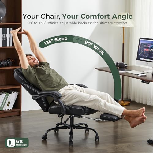 amseatec Big and Tall Office Chair with Footrest, Lumbar Support, Black - Image 6