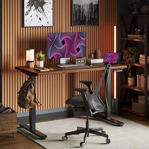 TIQLAB Height Adjustable Electric Standing Desk, 40 x 24 inch, Sit Stand Up Desk, Splice Board, Computer Home Office Desk, Black Walnut Top - Image 2